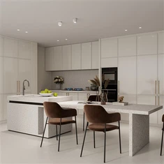 ตู้ครัวสีขาวมันวาวสูงทันสมัย